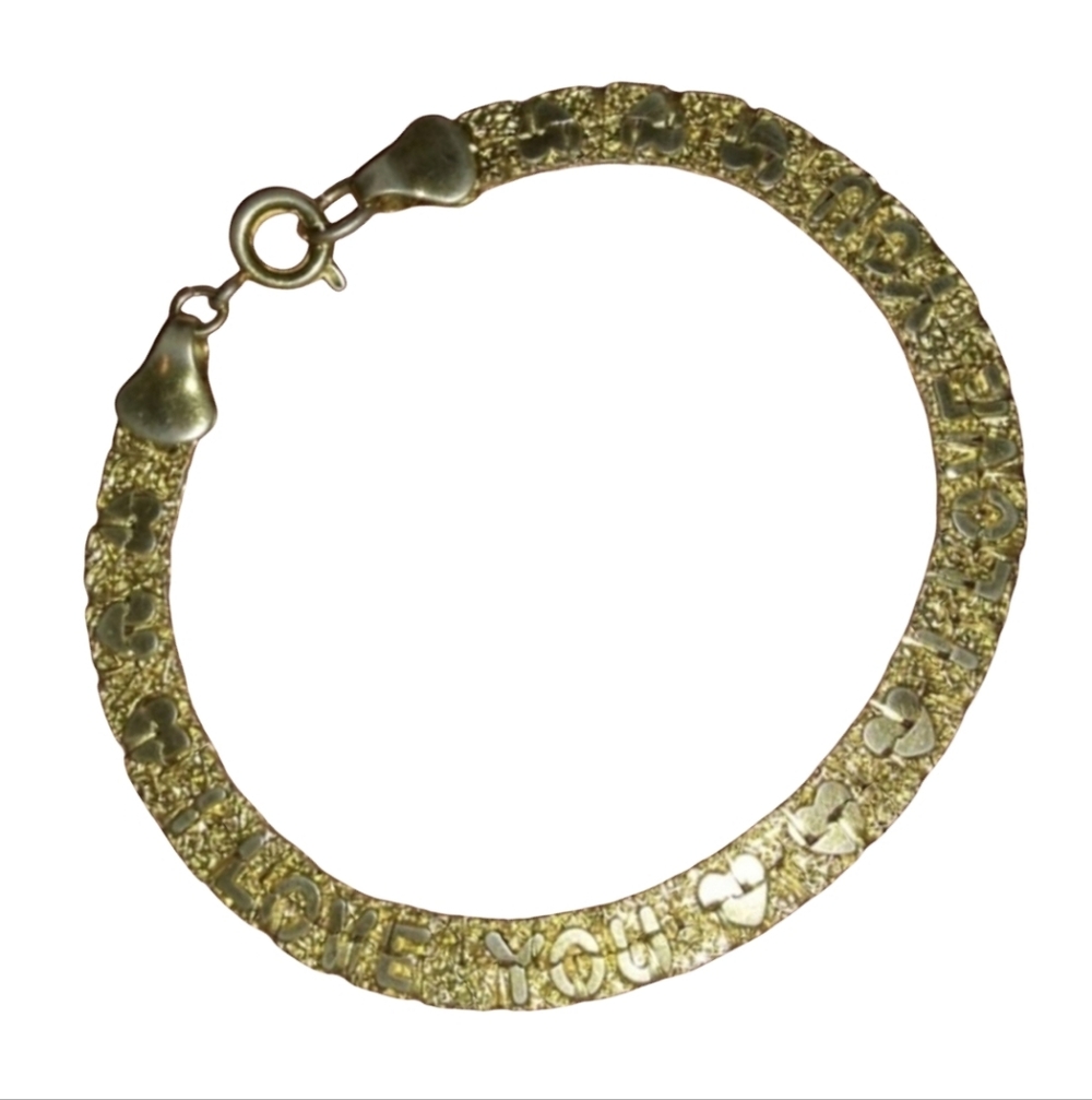 80s Bracelet I LOVE YOU ❤ Vintage Gold Nugget Textured Lover 70s Retro Gift